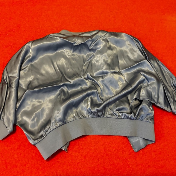 Zara light blue retro satin viscose crop bomber jacket NWT - Picture 9 of 10